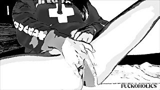 Lifeguard ~ Rearranging Her Guts ~ Massive BBC Dildo ~ Lifeguard Tower at Beach ~ Adult Comic ~ B&W