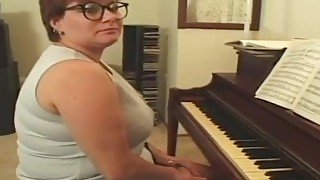 BBW milf red head piano teacher fucks by 2 guys