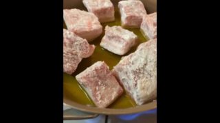 Shohei cooking Curry with grilled pork and vegetable