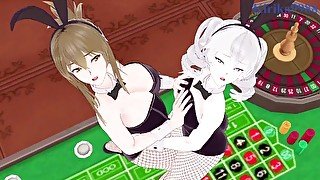 Chitose Kisaragi and Nine engage in intense lesbian play at a casino. - Super Robot Wars V Hentai