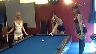 Bareback fuck orgy in the billiard cafe. 3 girls are fucked hard by 10 men - chapter 1