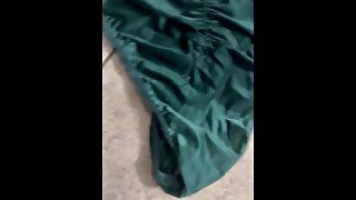 Cumshot on green silk panties