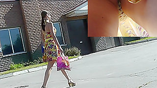 Adorable lady in funny panties got in public upskirt