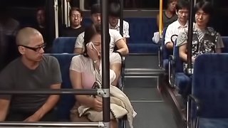 Two Guys Fucking a Busty Japanese Girl's Big Boobs in the Public Bus