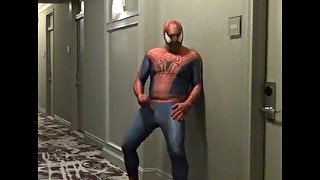 spiderman jerking off in hotel hall