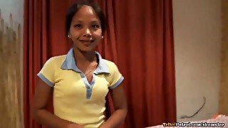 Small Filipina streetwalker's beaver gets creampied