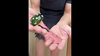 Introduction to open the new glass mushroom type anal plug in Japanese JK costume