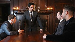 The meeting starts serious and it quickly turns sexual