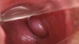 Check out my girl's pink womb and pee hole on closeup video