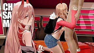 Chainsaw Man Power Handjob and Blowjob, Sex Beautiful Babe (3D Hentai)