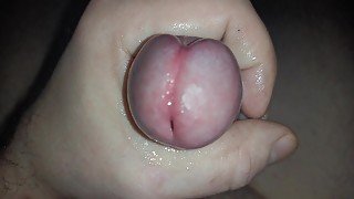 Closeup masturbation uncut cock slomotion cumshot