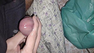 Large nails boy playing with his recent Cumshot