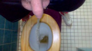 Solo male piss on toilet