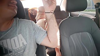 Cute blonde seduces the driver with her delicious ass