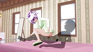 3D HENTAI. Lovely girlfriend in green pajamas reverse cowgirl