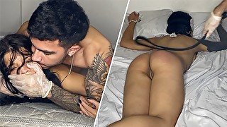 Petite Latina Submissive Spanked Very Hard with a Belt and Fucked Hard by her Master until Creampied