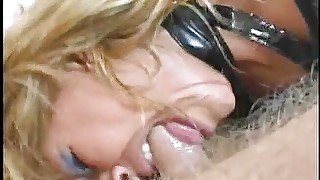 Blonde slut pounded in both her holes