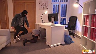 A robber fucks hot office manager Kathy better than her husband