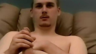 Cute young amateur jerks off hard and jizzes on himself