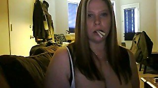 Juggy BBW is smoking and touching her boobs