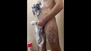 Dirty Daddy Jerks Off in Shower