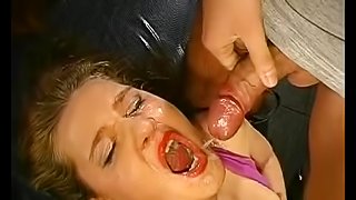 Gangbanged sluts on her knees catching multiple loads