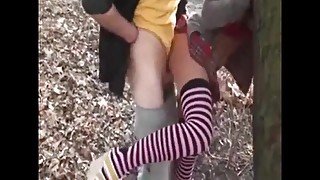 sexy redhead slut fucked quick outdoor and cum on tits