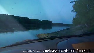 new girl gets naked next to river and masturbates in my truck