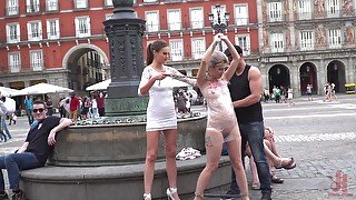 Tina Kay abuses tied up Yunno X with strangers in public