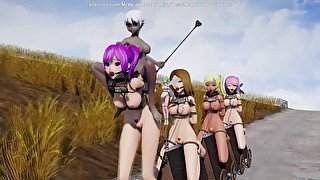 Riding The Wooden Horse Train (Yuri Bondage Sex) - 3D MMD