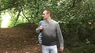 Twink pervert has solo anal play in the woods and strokes