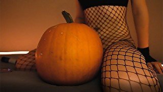 Halloween Special - Trans girl puts a pump in a pumpkin like a good slut