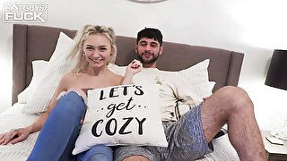 Blond Hair Babe Rides Handsome Guy's Penis