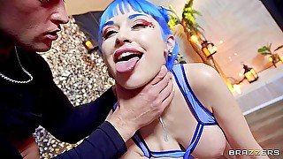 Naughty Blue-haired Nymph Jewelz Has Fun With Baldhe - Zac Wild And Jewelz Blu