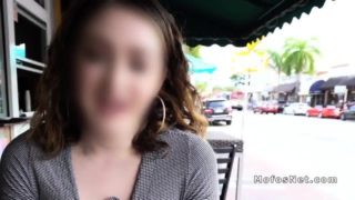 Busty beauty flashing cunt in public for money