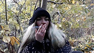 stepsister secretly smokes in the woods🚭