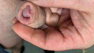 Lad flicking his own bean getting wet with pre cum