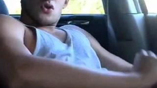 Str8 hot young jock jerks in his car