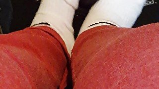 Stomping his cock with my white socks