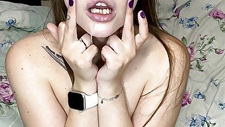 Showing middle finger during masturbation