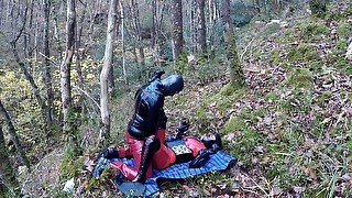 Amateur Masked Latex Rubber Doll Couple Fuck Outdoors In Forest