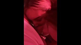 Two girls gag on big dick in threesome to