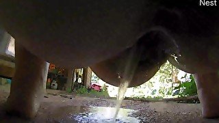 Fat girl peeing on camera outside wet hairy pussy pissing on feet