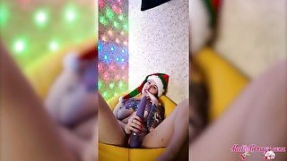 Sexy babe sensual masturbate pussy vibrator at Christmas