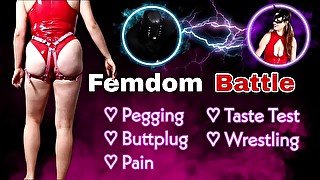 Femdom Battle Arena! Mixed Wrestling Pegging Taste Test BDSM Bondage FLR Real Homemade Milf Stepmom