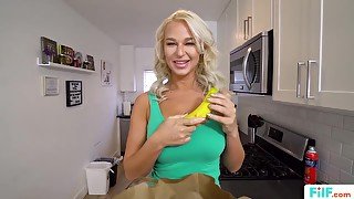 London River is a busty, blonde honey who likes to have sex with a delivery guy