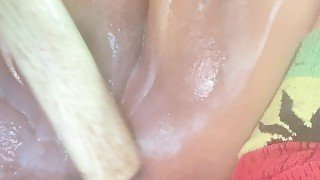 toy bat in my gaping creamy pussy