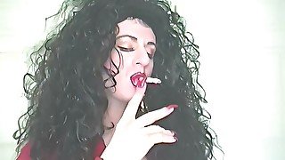 Beyond crossdresser smoking with big lips and heavy makeup lipstick trans cross dressing