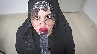 Real Arab Muslim StepMom in Niqab Hijab Masturbates Wet Pussy With BIG Dildo.