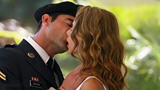 Very expressive blonde fucks her soldier boyfriend